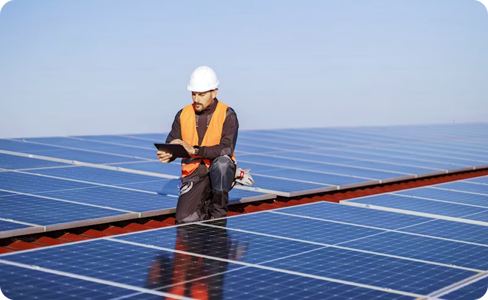 Solar panels and wind turbines